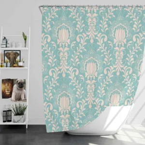 Lotus Flower Damask In Aqua Island Shower Curtain