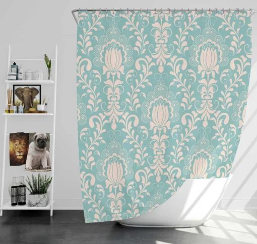 Lotus Flower Damask In Aqua Island Shower Curtain