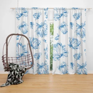 Lotus Sketch Floral Pattern Curtain