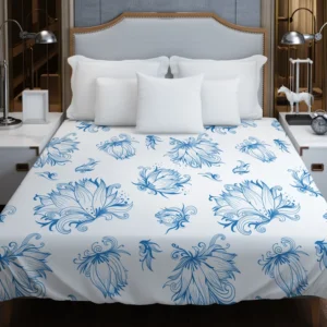 Lotus Sketch Floral Pattern Duvet Cover