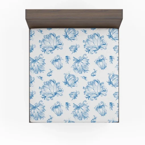 Lotus Sketch Floral Pattern Fitted Sheet