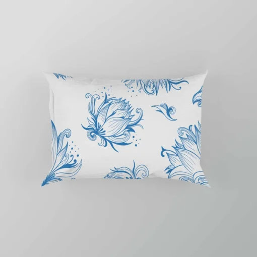 Lotus Sketch Floral Pattern Pillow Case