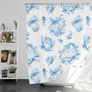 Lotus Sketch Floral Pattern Shower Curtain