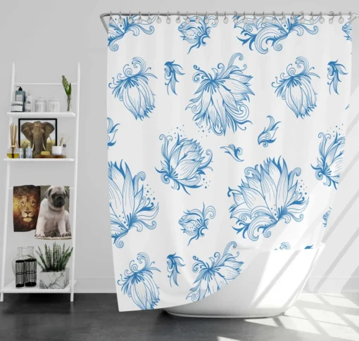 Lotus Sketch Floral Pattern Shower Curtain