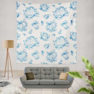 Lotus Sketch Floral Pattern Wall Tapestry