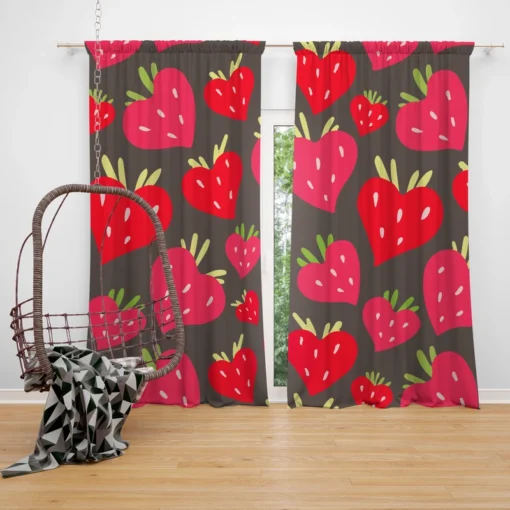 Love Shape Strawberry Print Curtain