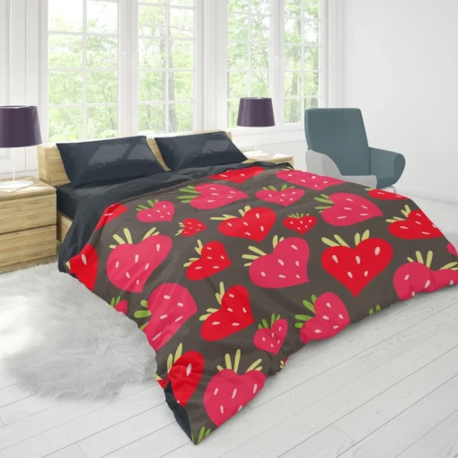 Love Shape Strawberry Print Duvet Cover 1