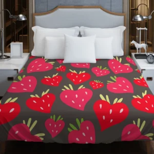 Love Shape Strawberry Print Duvet Cover