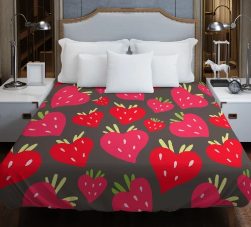 Love Shape Strawberry Print Duvet Cover