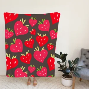 Love Shape Strawberry Print Fleece Blanket