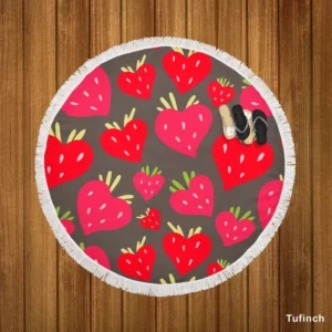 Love Shape Strawberry Print Round Beach Towel