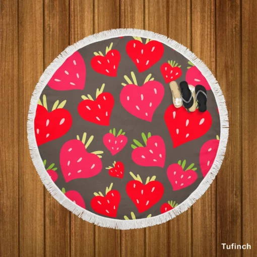 Love Shape Strawberry Print Round Beach Towel