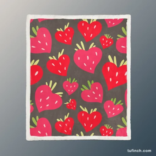 Love Shape Strawberry Print Sherpa Fleece Blanket 1