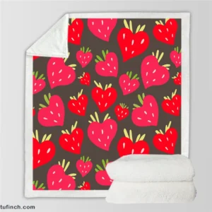 Love Shape Strawberry Print Sherpa Fleece Blanket