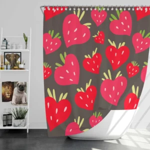 Love Shape Strawberry Print Shower Curtain