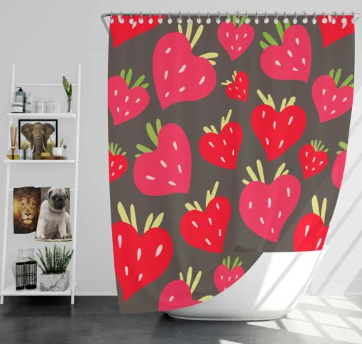 Love Shape Strawberry Print Shower Curtain