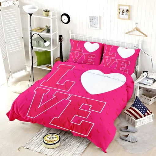 Love Text Heart Symbol Pattern Bedding Set