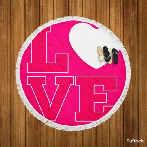 Love Text Heart Symbol Pattern Round Beach Towel