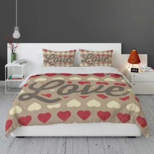 Love Text Romantic Red White Hearts Bedding Set 1