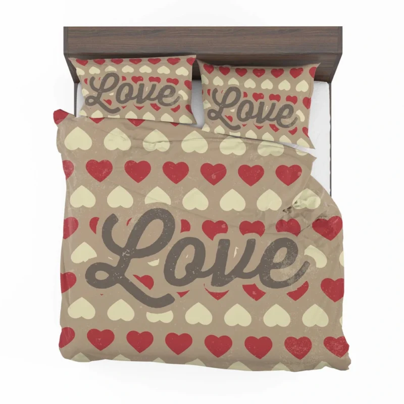 Love Text Romantic Red White Hearts Bedding Set 2