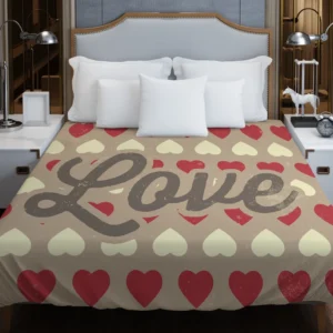 Love Text Romantic Red White Hearts Duvet Cover