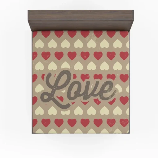 Love Text Romantic Red White Hearts Fitted Sheet