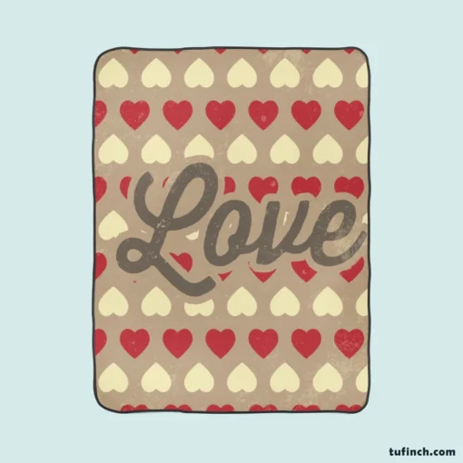 Love Text Romantic Red White Hearts Fleece Blanket 1