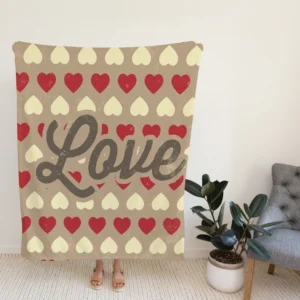 Love Text Romantic Red White Hearts Fleece Blanket