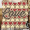 Love Text Romantic Red White Hearts Quilt Blanket