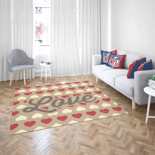 Love Text Romantic Red White Hearts Rug 2