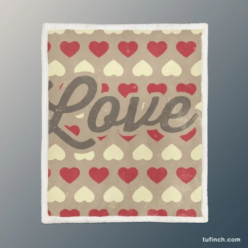 Love Text Romantic Red White Hearts Sherpa Fleece Blanket 1