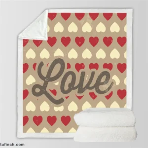 Love Text Romantic Red White Hearts Sherpa Fleece Blanket