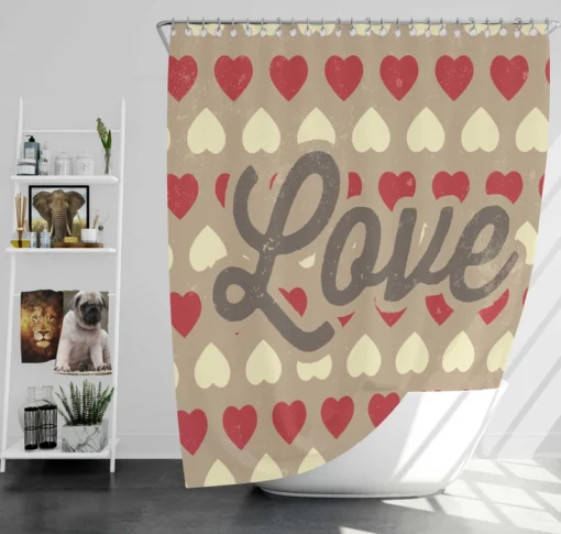 Love Text Romantic Red White Hearts Shower Curtain