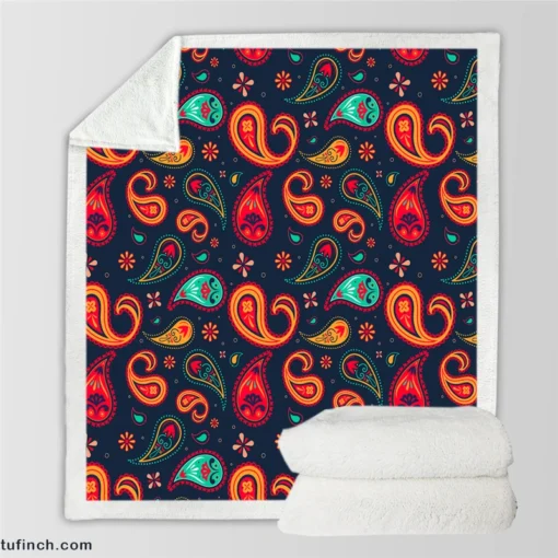 Lovely Mini Paisley Pattern Sherpa Fleece Blanket