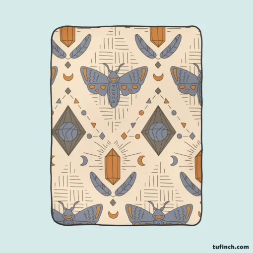 Luna Moth Boho Pattern Fleece Blanket 1