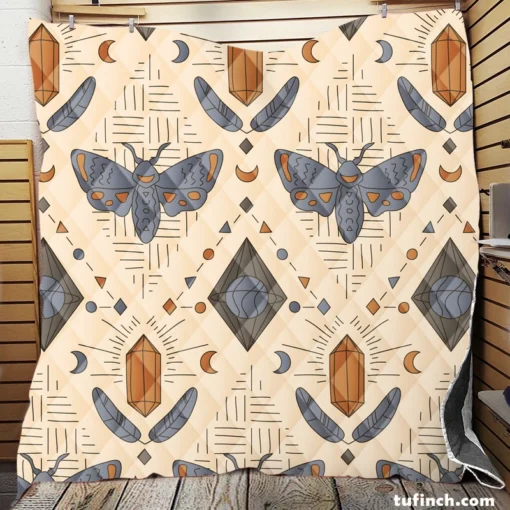 Luna Moth Boho Pattern Quilt Blanket