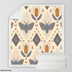 Luna Moth Boho Pattern Sherpa Fleece Blanket