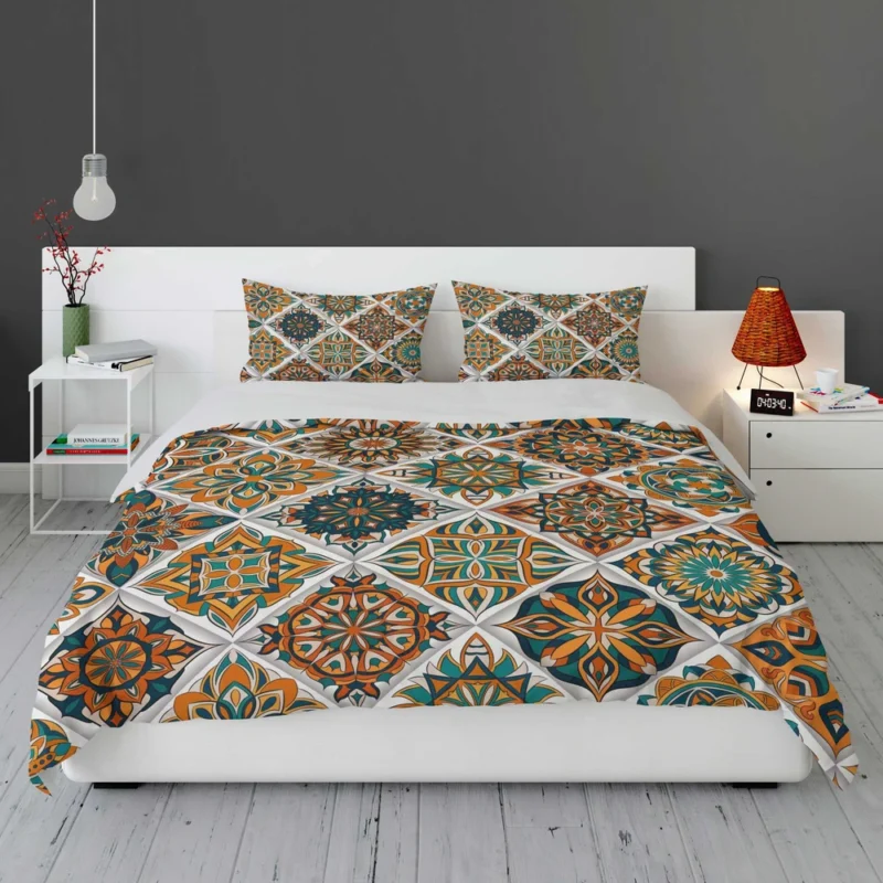 Luxurious Moroccan Orange Green Artwork Bedding Set 1