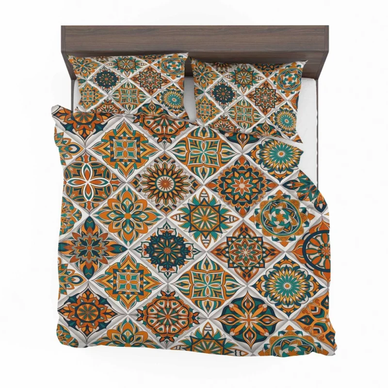 Luxurious Moroccan Orange Green Artwork Bedding Set 2