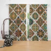 Luxurious Moroccan Orange Green Artwork Curtain