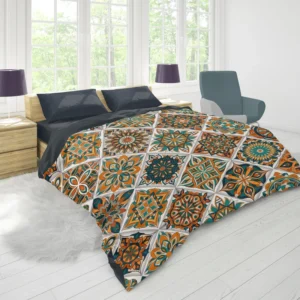 Luxurious Moroccan Orange Green Artwork Duvet Cover 1