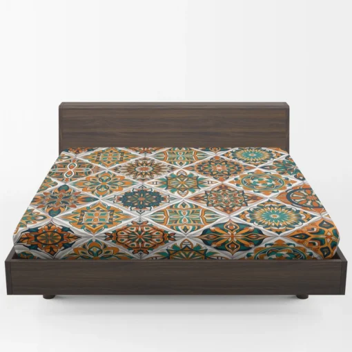 Luxurious Moroccan Orange Green Artwork Fitted Sheet 1