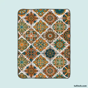 Luxurious Moroccan Orange Green Artwork Fleece Blanket 1