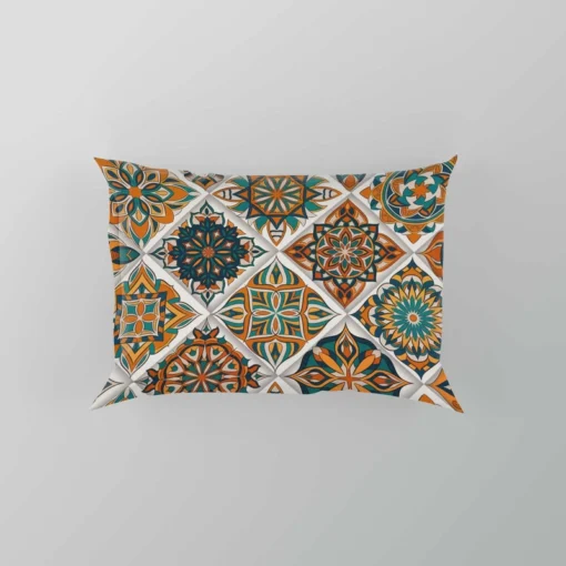 Luxurious Moroccan Orange Green Artwork Pillow Case