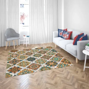 Luxurious Moroccan Orange Green Artwork Rug 2