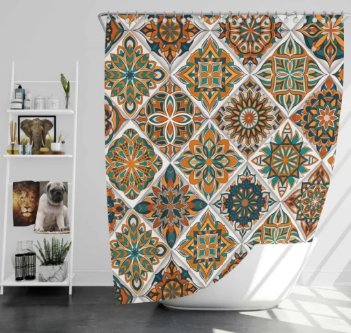 Luxurious Moroccan Orange Green Artwork Shower Curtain