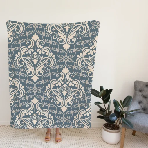 Luxury Floral Damask Design Fleece Blanket