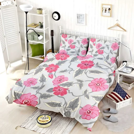 Luxury Pink Floral Pattern Bedding Set