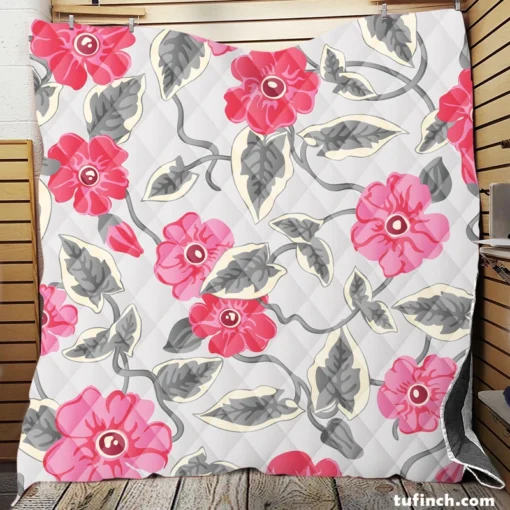 Luxury Pink Floral Pattern Quilt Blanket