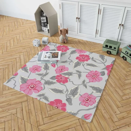 Luxury Pink Floral Pattern Rug 1